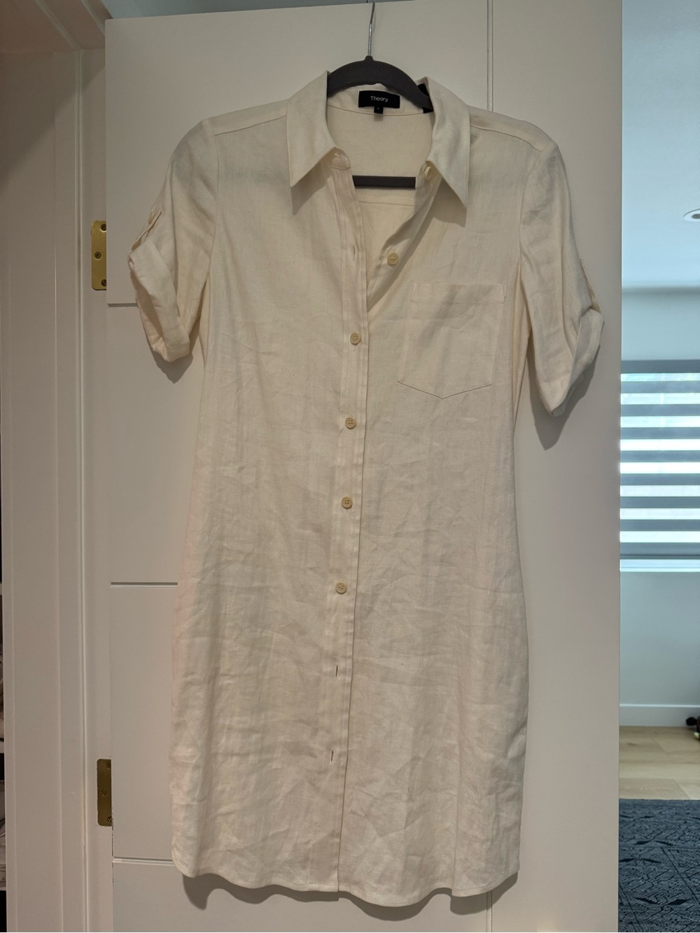 Theory Cream Button-Front Linen Shirt Dress